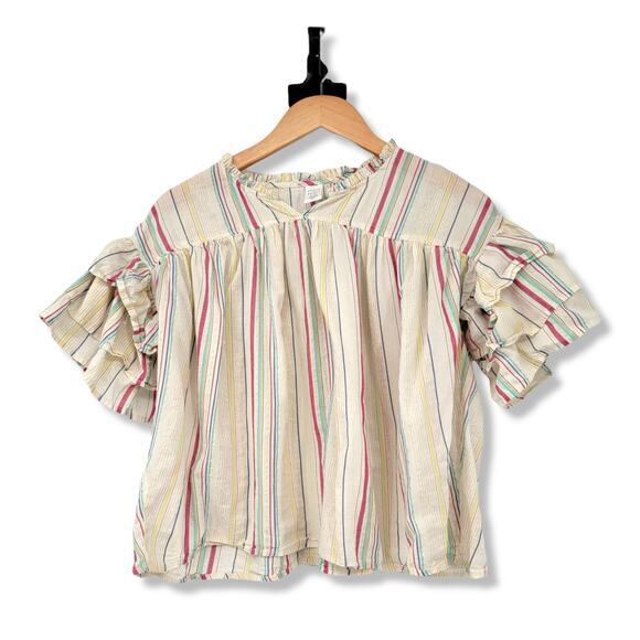 Peyton & Parker Girls‎ Peasant Top Multicolor Stripe Ruffle Short Sleeve L 14 - Picture 1 of 12
